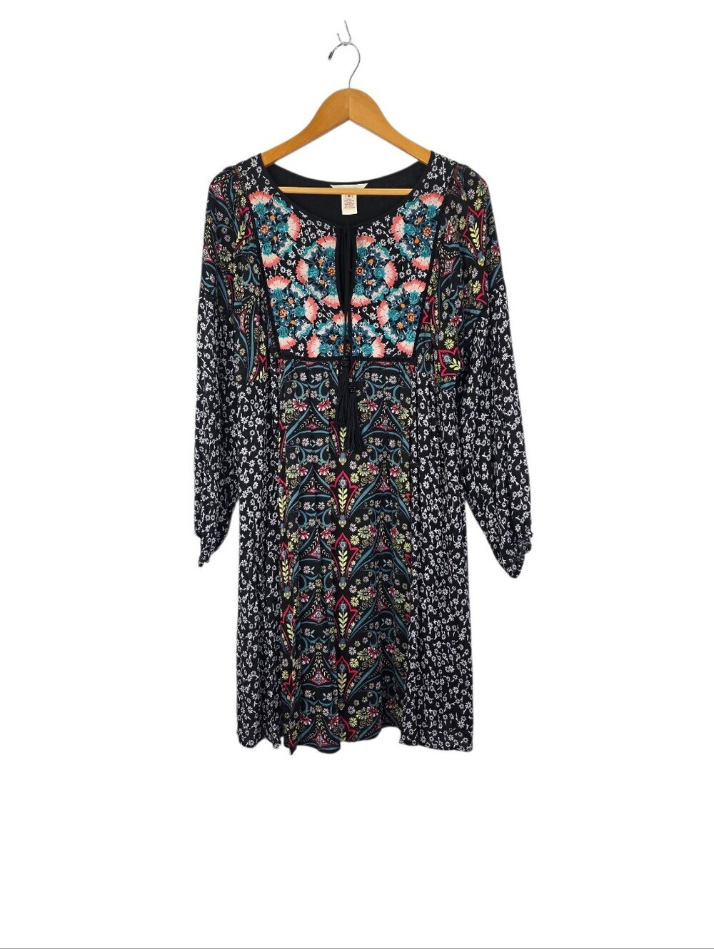 Sundance Women's Chelsea Morning Dress Size Medium Black Floral Embroidered Boho